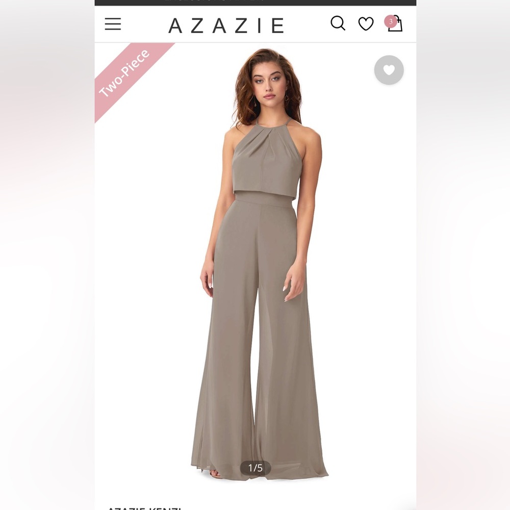 AZAZIE KENZI- Pleated Chiffon Two-Piece Jumpsuit Taupe